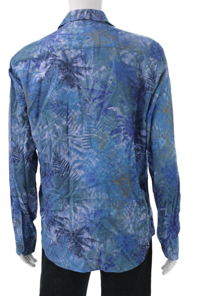 Bugatchi Mens Cotton Blend Abstract Button Up Shirt Blue Size XL