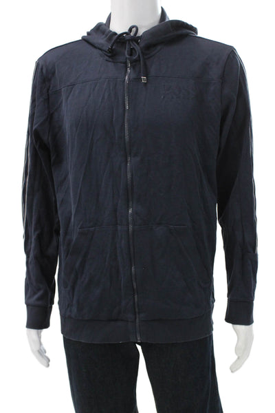 Boss Hugo Boss Mens Full Zip Hoodie Blue Cotton V Neck Long Sleeve Size 2XL