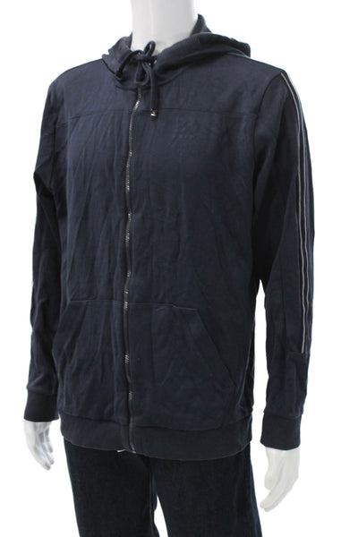 Boss Hugo Boss Mens Full Zip Hoodie Blue Cotton V Neck Long Sleeve Size 2XL