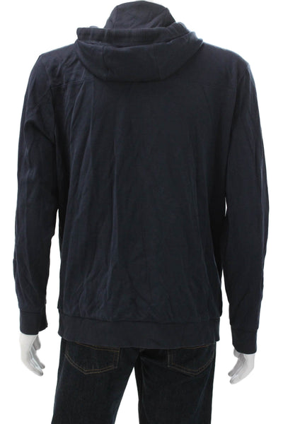 Boss Hugo Boss Mens Full Zip Hoodie Blue Cotton V Neck Long Sleeve Size 2XL