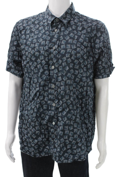 Ted Baker London Mens Cotton Graphic Short Sleeve Button Up Shirt Blue Size 7