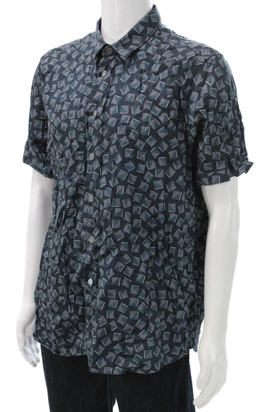 Ted Baker London Mens Cotton Graphic Short Sleeve Button Up Shirt Blue Size 7