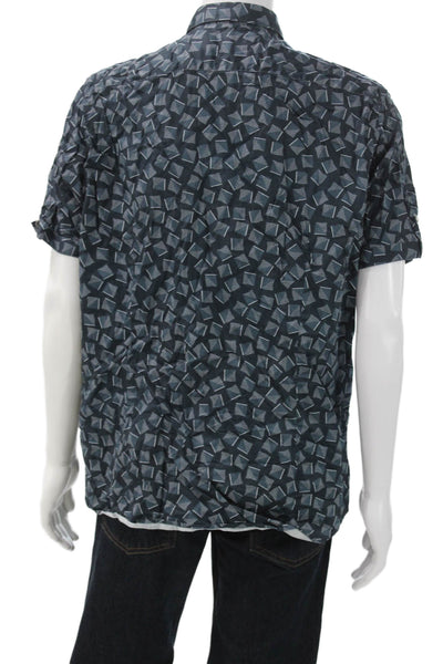 Ted Baker London Mens Cotton Graphic Short Sleeve Button Up Shirt Blue Size 7