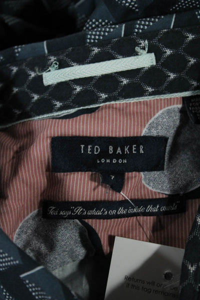 Ted Baker London Mens Cotton Graphic Short Sleeve Button Up Shirt Blue Size 7