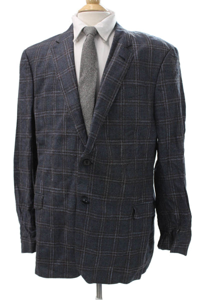 Armani Collezioni Mens Plaid Polyester Blazer Blue Buttoned Size 46