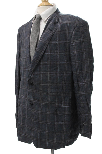Armani Collezioni Mens Plaid Polyester Blazer Blue Buttoned Size 46