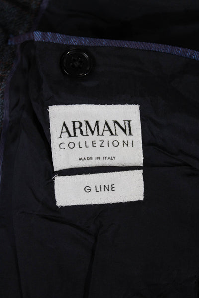 Armani Collezioni Mens Plaid Polyester Blazer Blue Buttoned Size 46