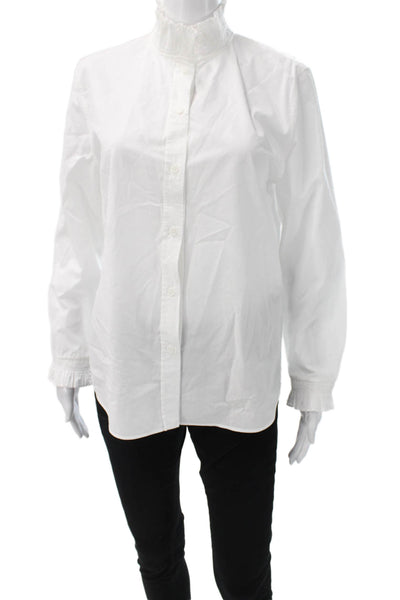 Zara Womens White Cotton Basic High Neck Long Sleeve Button Up Top Size S