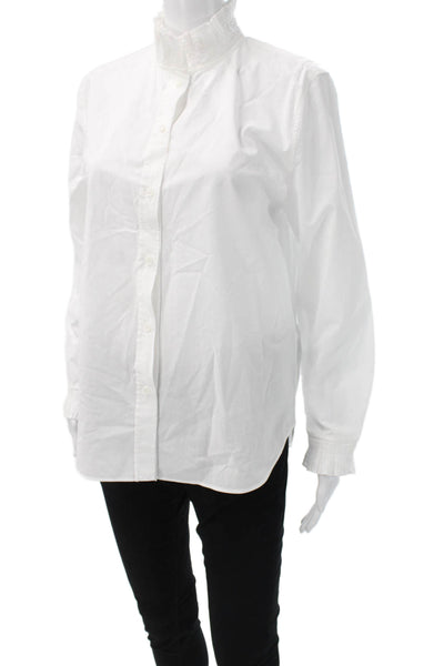 Zara Womens White Cotton Basic High Neck Long Sleeve Button Up Top Size S