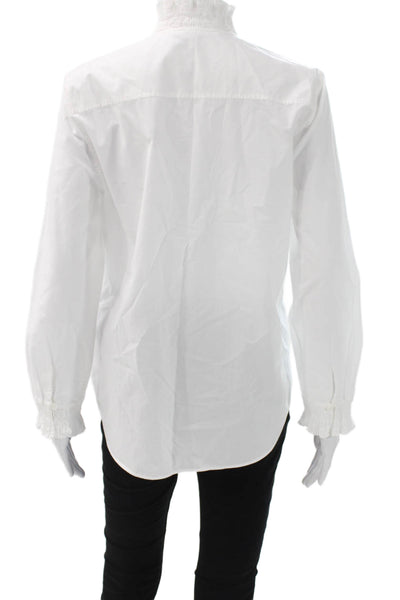 Zara Womens White Cotton Basic High Neck Long Sleeve Button Up Top Size S