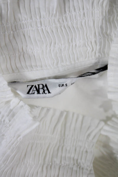 Zara Womens White Cotton Basic High Neck Long Sleeve Button Up Top Size S