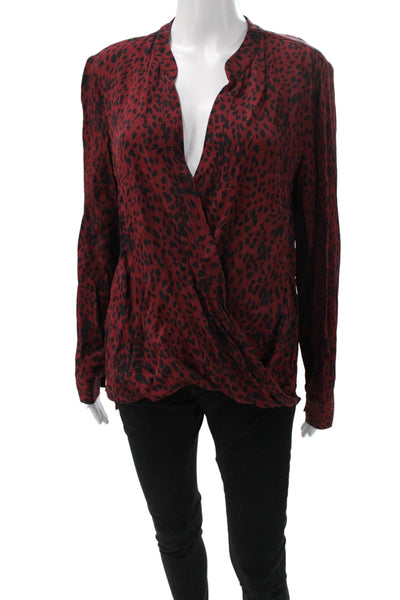Red Haute Womens Red Animal Print V-Neck Long Sleeve Blouse Polyester Size M