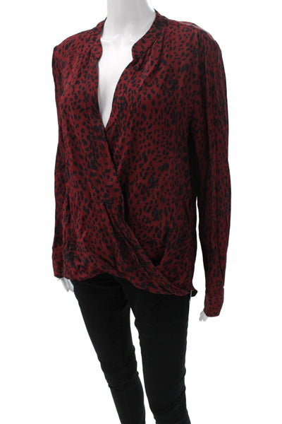Red Haute Womens Red Animal Print V-Neck Long Sleeve Blouse Polyester Size M