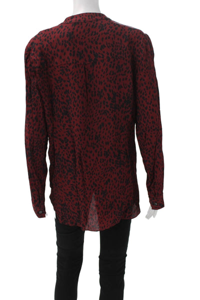 Red Haute Womens Red Animal Print V-Neck Long Sleeve Blouse Polyester Size M