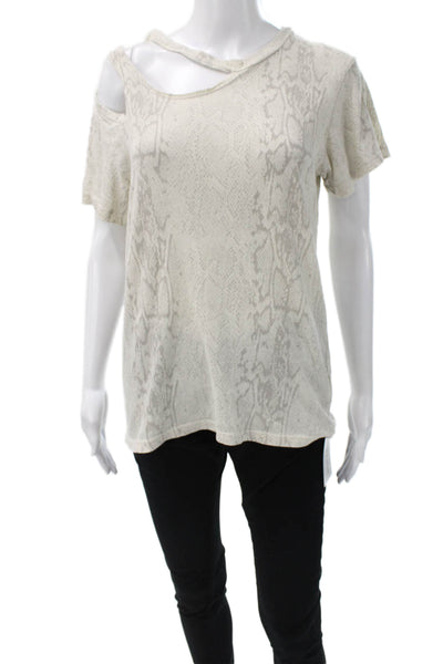 LNA Women Basic One Shoulder Animal Print Cotton T Shirt Short Sleeve Size M