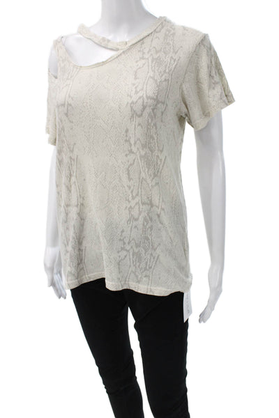 LNA Women Basic One Shoulder Animal Print Cotton T Shirt Short Sleeve Size M