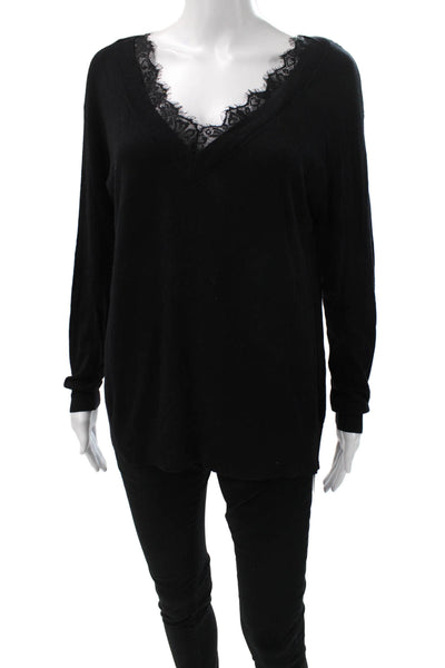 Bailey 44 Womens Black Cotton V Neck Pullover Sweater Long Sleeve Size M