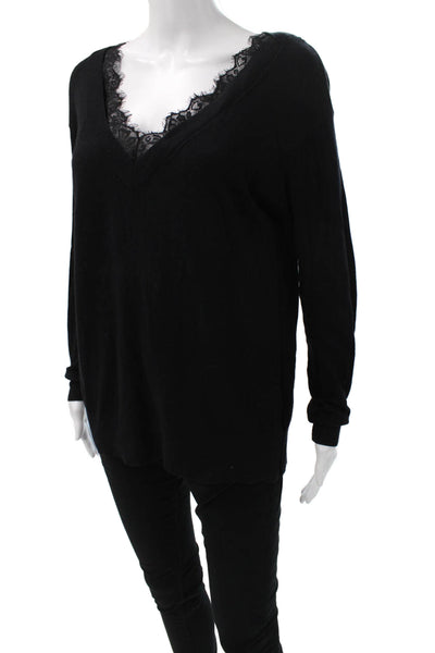Bailey 44 Womens Black Cotton V Neck Pullover Sweater Long Sleeve Size M