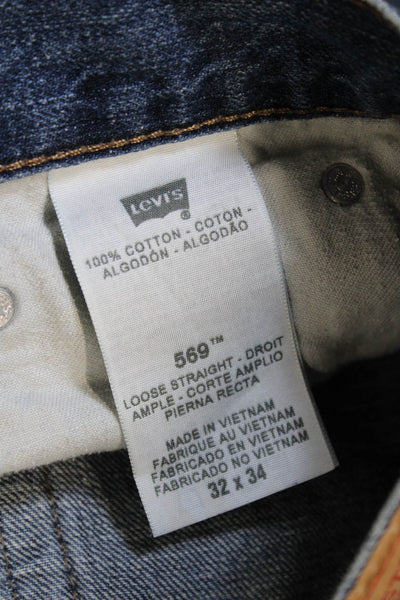 Levi's Mens Straight Jeans Blue Cotton Button Fly Inseam 34 Size 32