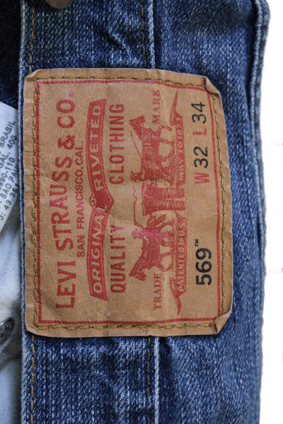 Levi's Mens Straight Jeans Blue Cotton Button Fly Inseam 34 Size 32