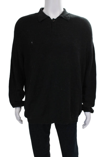Hickey Freeman Mens Henley Sweater Black Cotton Blend Long Sleeve Size XL