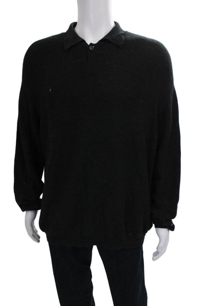 Hickey Freeman Mens Henley Sweater Black Cotton Blend Long Sleeve Size XL