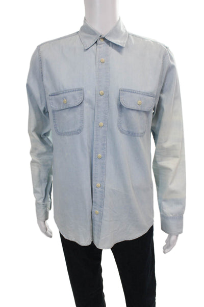 Buck Mason Mens Cotton Collar Long Sleeve Button Down Shirt Denim Blue Size S
