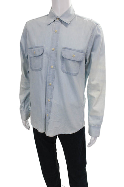 Buck Mason Mens Cotton Collar Long Sleeve Button Down Shirt Denim Blue Size S