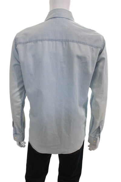 Buck Mason Mens Cotton Collar Long Sleeve Button Down Shirt Denim Blue Size S