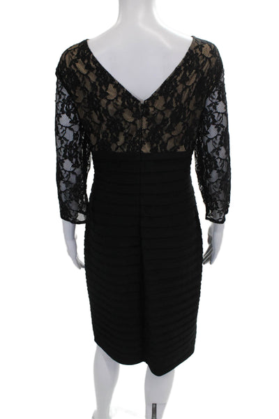Adrianna Papell Womens Sheath Dress Black V-Neck 3/4 Sleeve Size 14