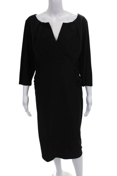 Adrianna Papell Women Sheath Dress Black V Neck 3/4 Sleeve Knee Length Size 10