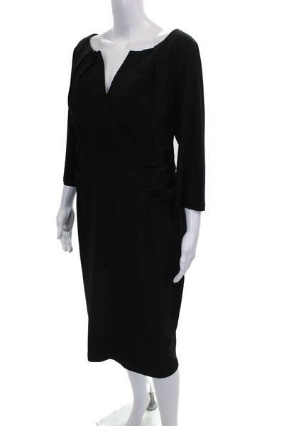 Adrianna Papell Women Sheath Dress Black V Neck 3/4 Sleeve Knee Length Size 10