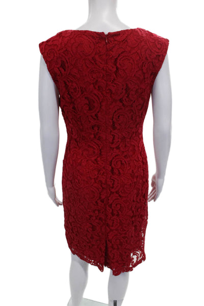 Adrianna Papell Women Red Floral Cotton Sheath Dress V-Neck Sleeveless Size 8