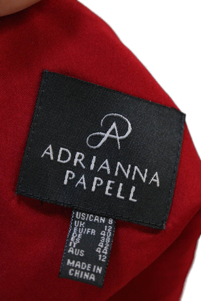 Adrianna Papell Women Red Floral Cotton Sheath Dress V-Neck Sleeveless Size 8