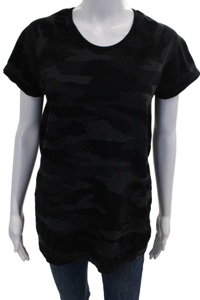 Athleta Women Basic Black Camouflage Nylon Short Sleeve Round Neck T-Shirt Size