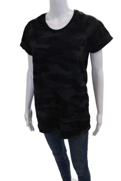 Athleta Women Basic Black Camouflage Nylon Short Sleeve Round Neck T-Shirt Size