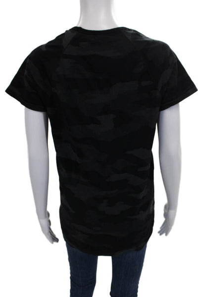 Athleta Women Basic Black Camouflage Nylon Short Sleeve Round Neck T-Shirt Size