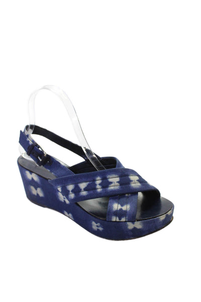 J Crew Women's Open Toe Ankle Buckle Wedge Heel Sandals Blue Size 7