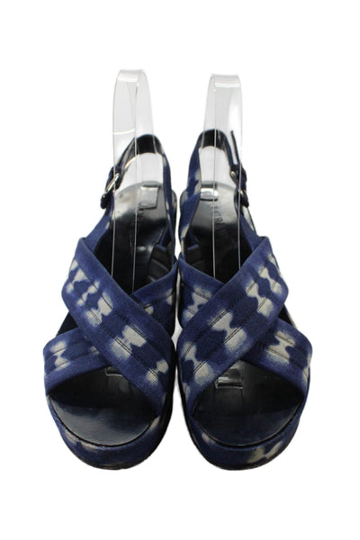 J Crew Women's Open Toe Ankle Buckle Wedge Heel Sandals Blue Size 7