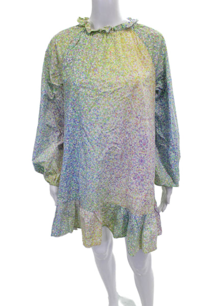 Cynthia Rowley Women Shift Dress Multicolor Cotton Crewneck Long Sleeve Size XS