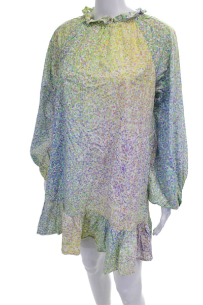 Cynthia Rowley Women Shift Dress Multicolor Cotton Crewneck Long Sleeve Size XS