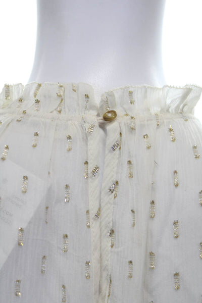 Ulla Johnson Women Ivory Silk Shift Dress High Neck Short Sleeve Button Size 2