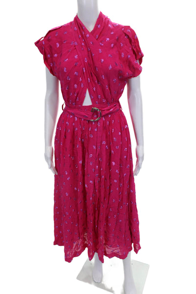 Derek Lam 10 Crosby Women Pink Viscose Wrap Dress V Neck Short Sleeve Size 2
