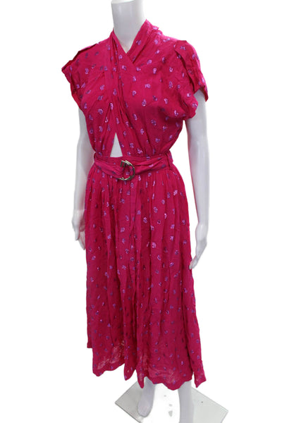 Derek Lam 10 Crosby Women Pink Viscose Wrap Dress V Neck Short Sleeve Size 2