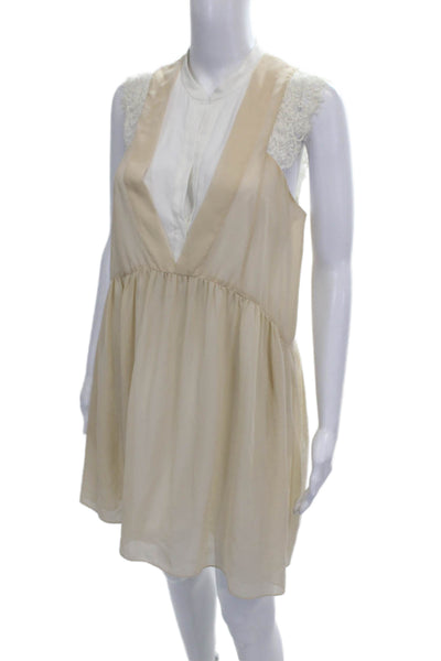 Sandro Women Shift Dress Sleeveless V-Neck Beige Polyester Size 2