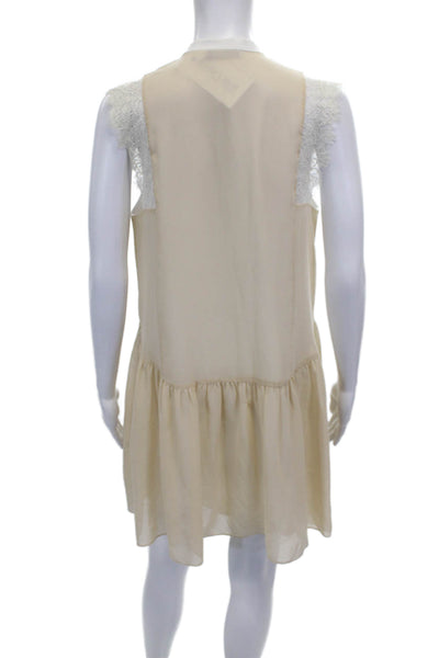 Sandro Women Shift Dress Sleeveless V-Neck Beige Polyester Size 2