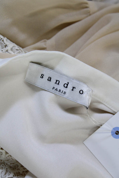 Sandro Women Shift Dress Sleeveless V-Neck Beige Polyester Size 2