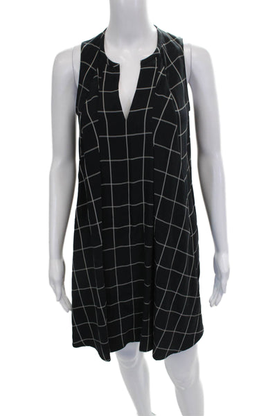 Allsaints Women Shift Dress Black V Neck Sleeveless Check Short Size 2