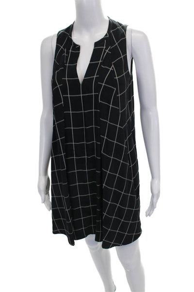 Allsaints Women Shift Dress Black V Neck Sleeveless Check Short Size 2