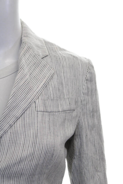 Theory Womens Basic Jacket Linen Striped Gray 3/4 Sleeve Button Size 4